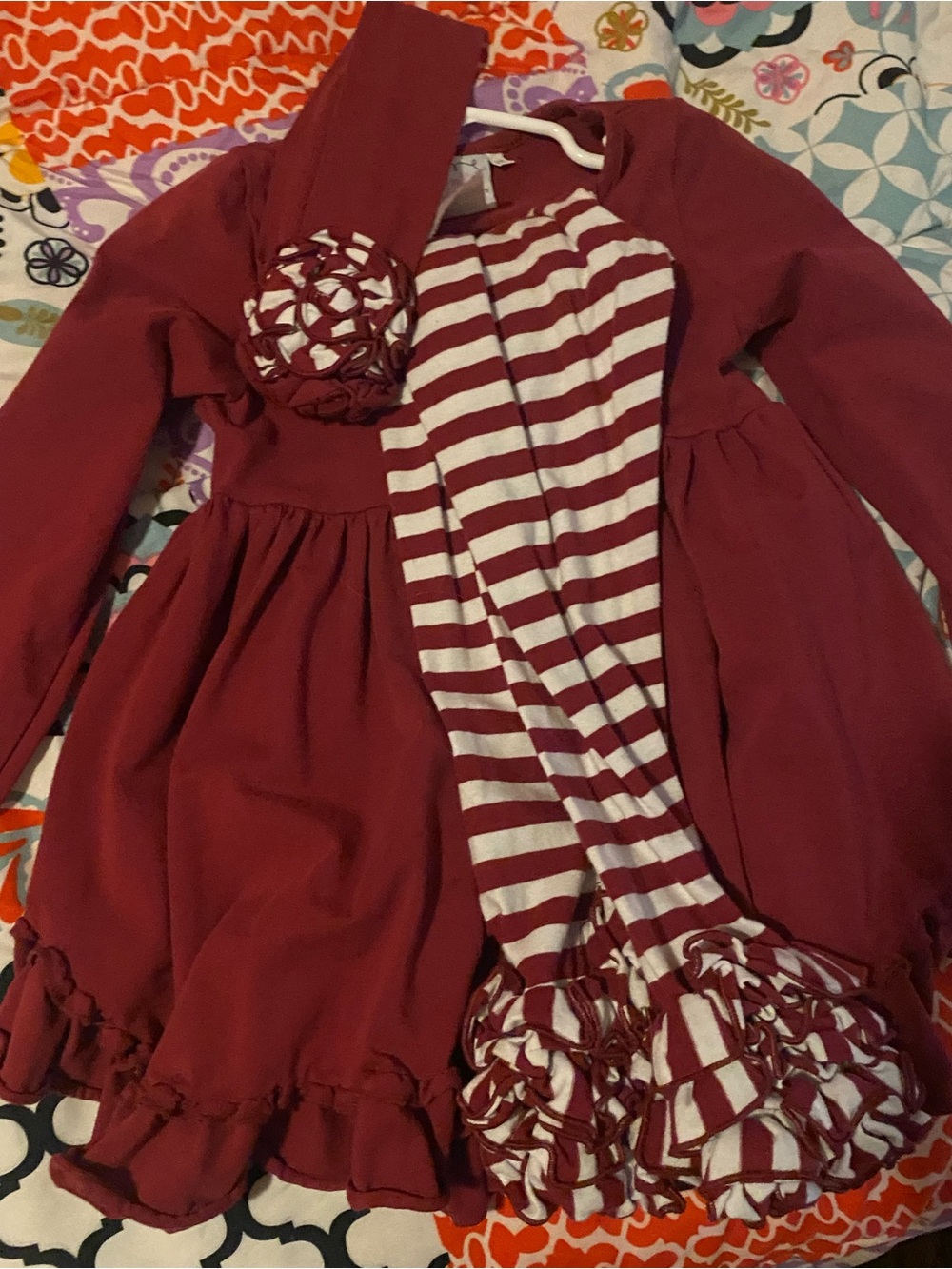 Serendipity Matching Set - Burgundy with Striped pants & headband